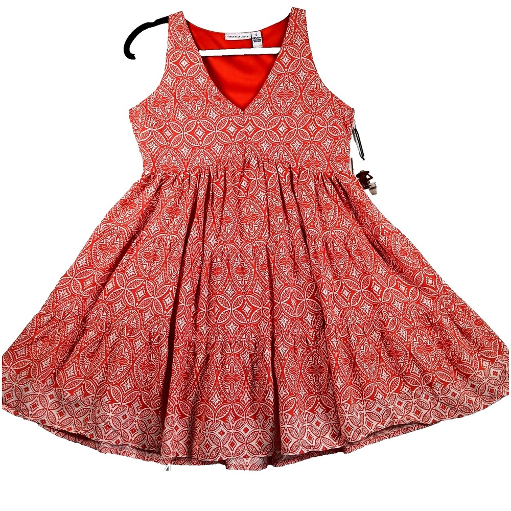 Sincerely Jules V-Neck Sleeveless Orange Floral Print Mini Dress Small A-Line